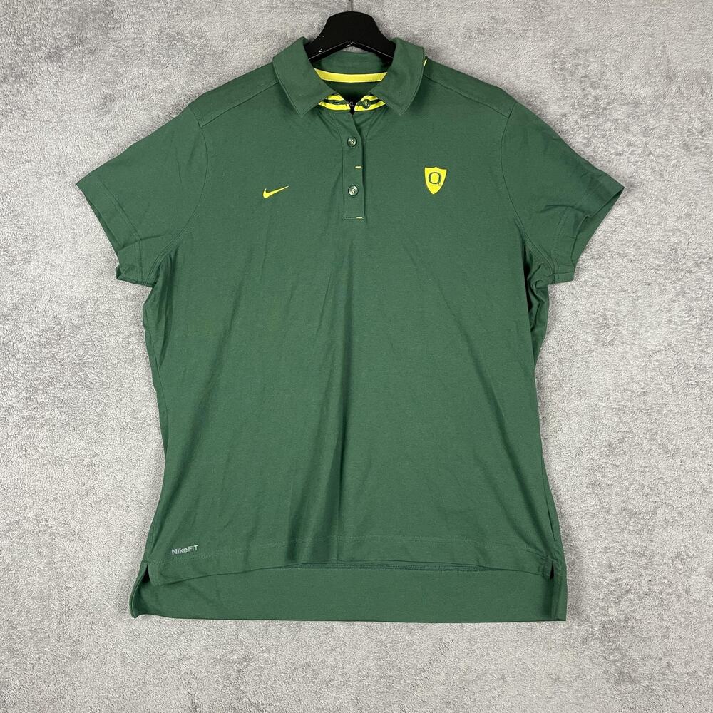 Oregon Ducks Polo Shirt Womens 2XL Green Yellow NCAA Football Fit Dry Nike